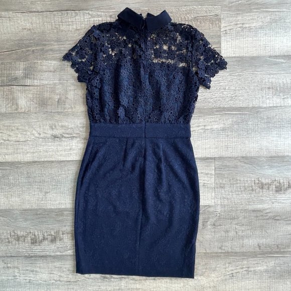 Karl Lagerfeld Navy Collared Lace Sheath Short Sleeve Dress (size 2) - Picture 5 of 13